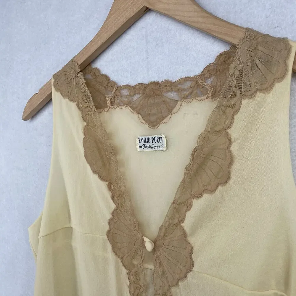 EMILIO PUCCI FORMFIT ROGERS Nightgown S 10-12 Lace Trim Sleeveless Ivory USA VTG